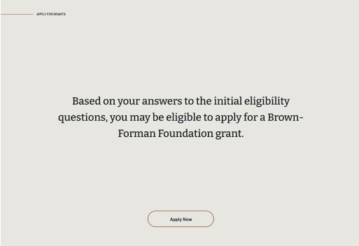 Grant eligibility confirmation screen with Apply Now button