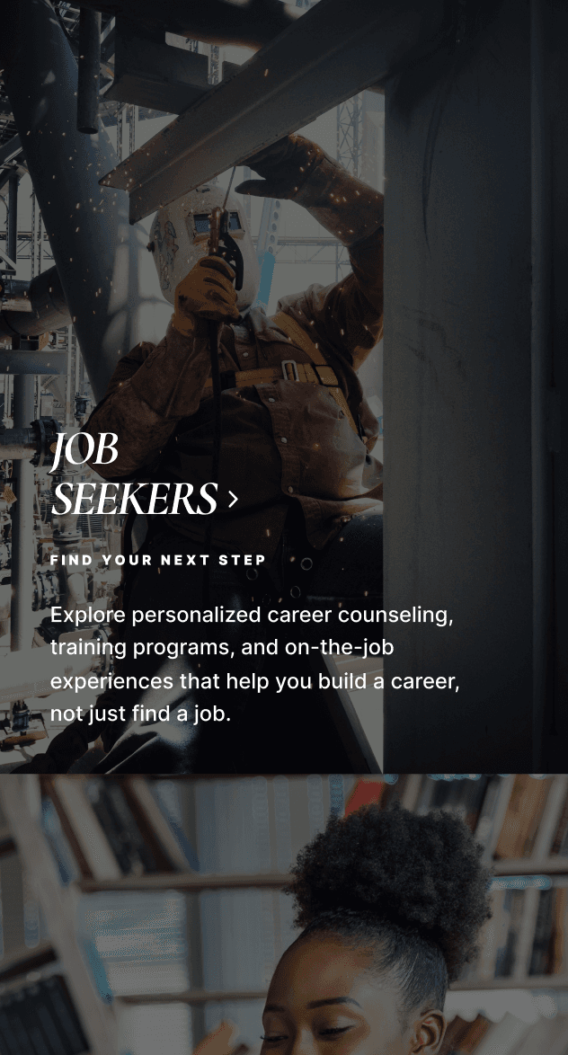 Mobile view of Job Seekers page with career counseling information