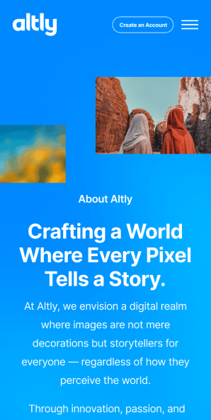 Mobile about page with photo collage header