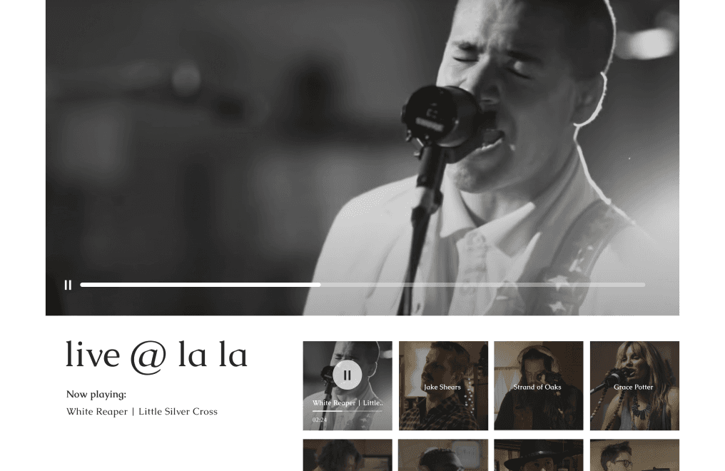 Live @ La La page featuring live session video player