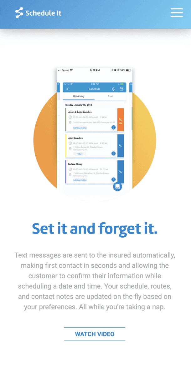 Mobile responsive view of the automated scheduling feature with ‘Set it and forget it’ headline