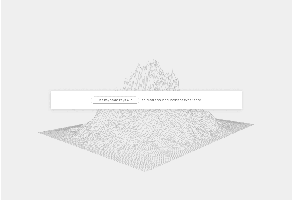 Interactive soundscape with 3D wireframe sound visualization responding to keyboard input