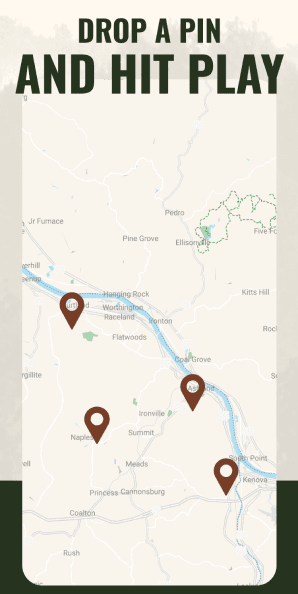 Mobile interactive map with Drop a Pin and Hit Play headline