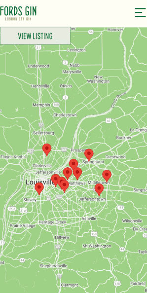 Mobile store locator map view showing retailer pins across the Louisville metro area