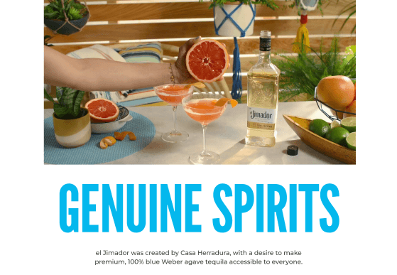 ‘Genuine Spirits’ section with outdoor lifestyle cocktail photography
