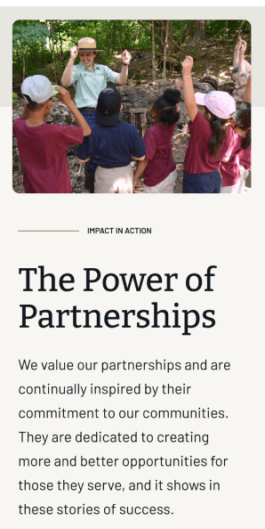 Mobile The Power of Partnerships section with educational program photo