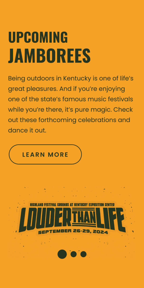 Mobile view of Upcoming Jamborees section featuring Louder Than Life festival