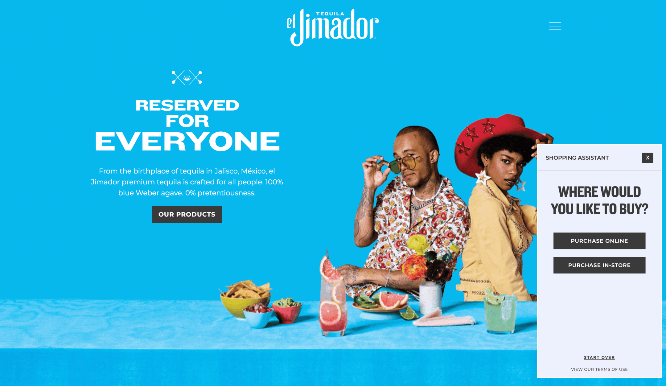 Desktop homepage with shopping assistant overlay offering purchase options
