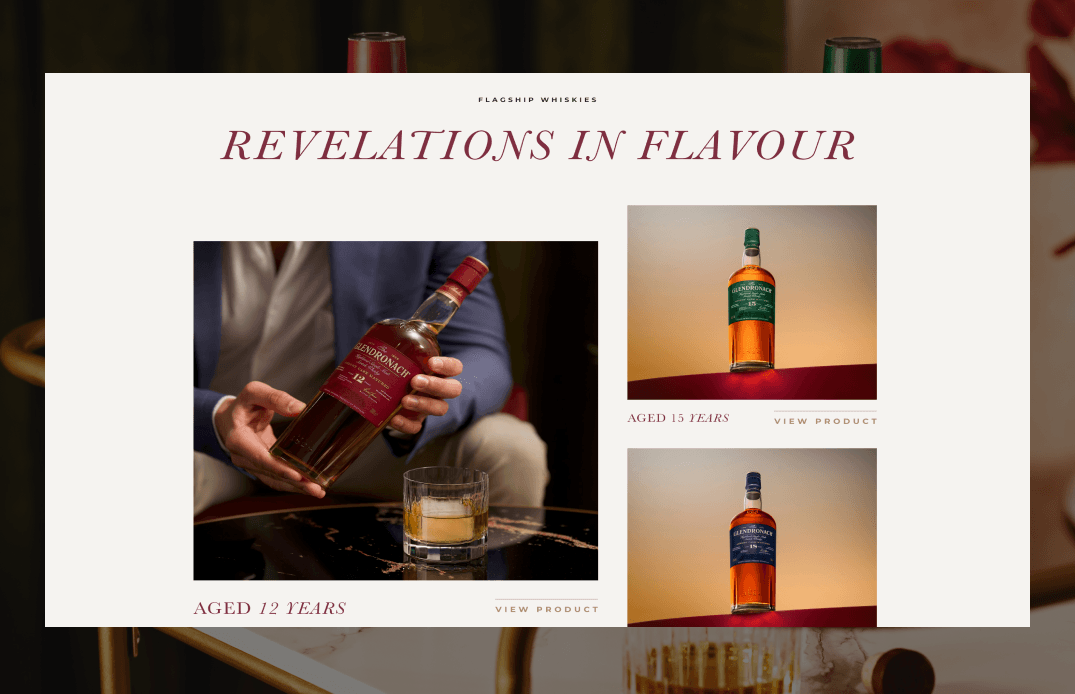 Revelations in Flavour page featuring multiple whisky expressions