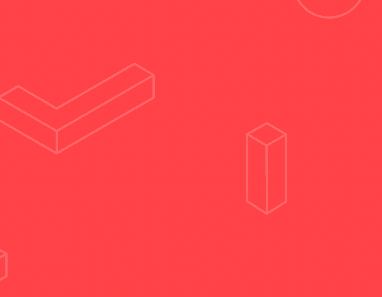 Brand pattern featuring isometric line-art graphics on coral background
