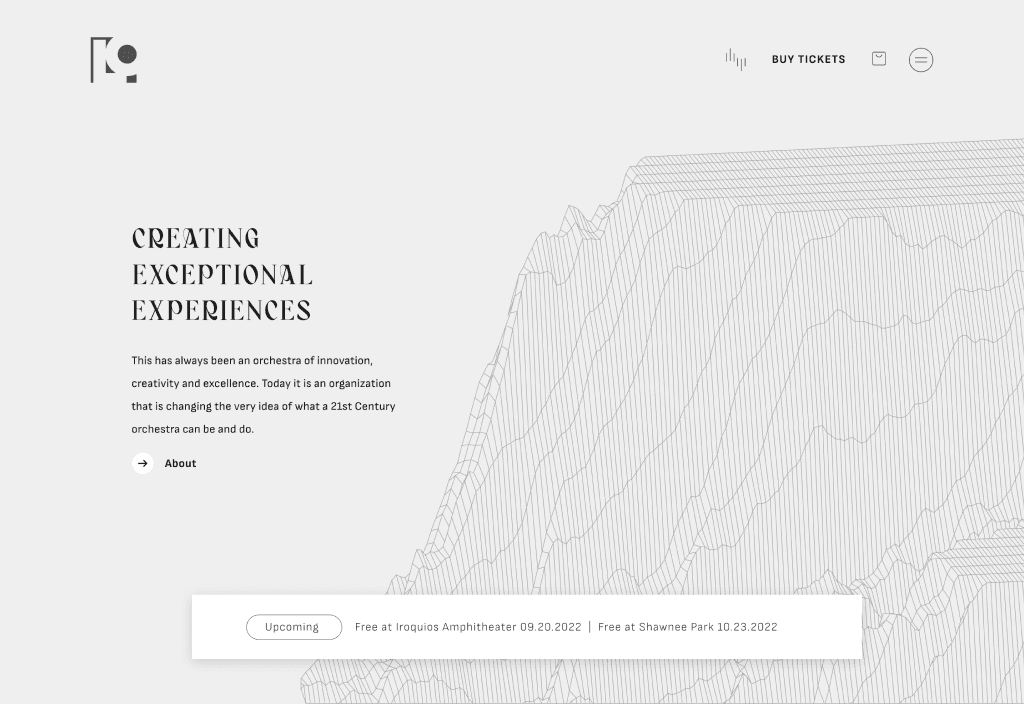 Creating Exceptional Experiences section with minimalist design and topographic element