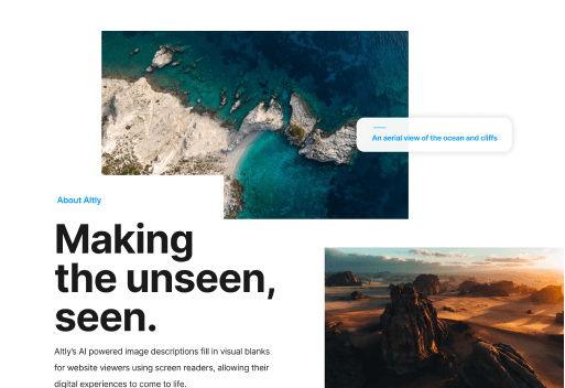About section showing AI-powered alt text generation in action