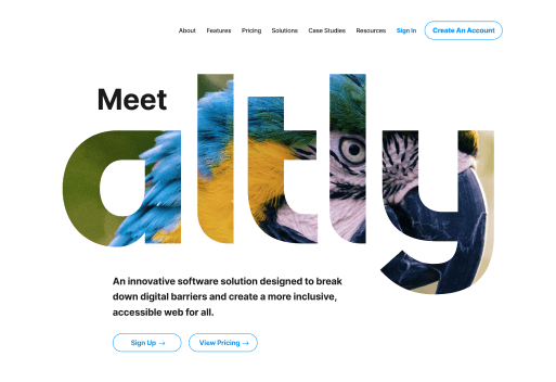 Altly homepage with colorful macaw imagery inside the wordmark