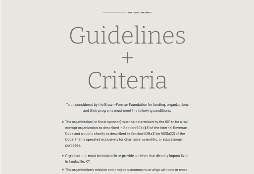 Guidelines and Criteria section listing grant eligibility requirements