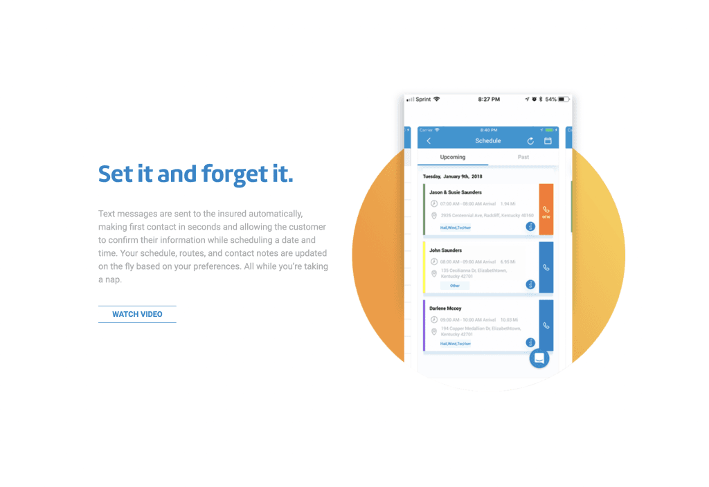 Desktop website section highlighting the ‘Set it and forget it’ automated scheduling feature with mobile app interface preview