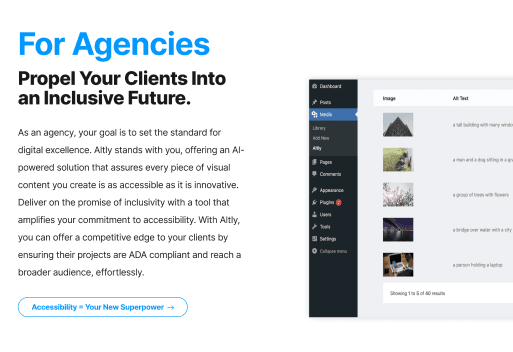 Agency solutions page with dashboard interface preview