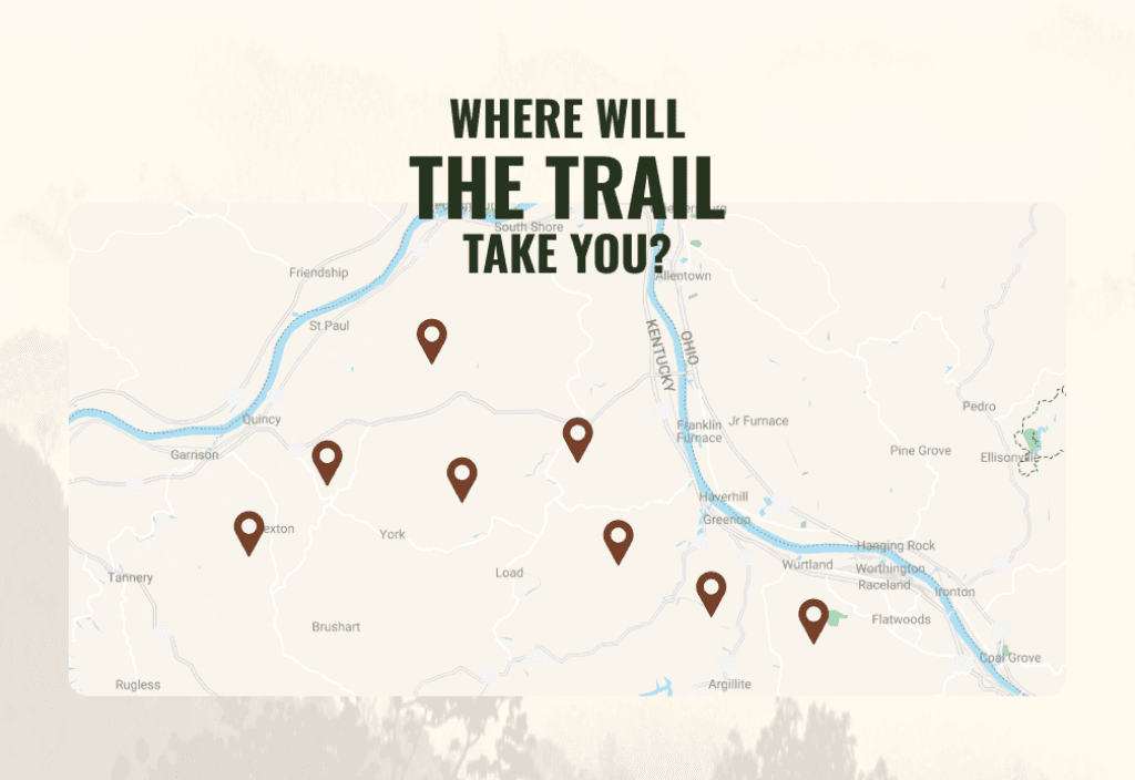 Interactive trail map showing music venue locations across Kentucky