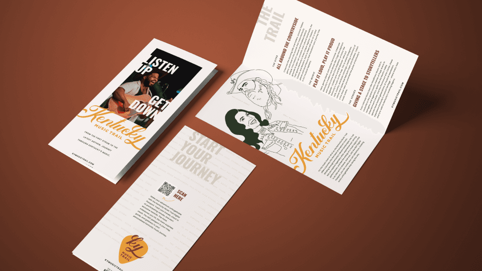 Tri-fold brochure mockup showing front cover and interior panels