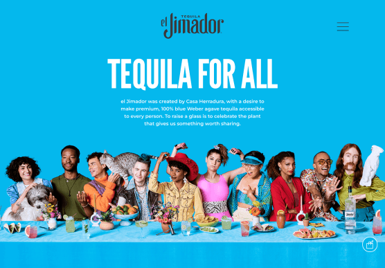 ‘Tequila for All’ brand story page with diverse group lifestyle photography