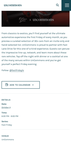Mobile view of Fast Friday event details with partnership branding and event information