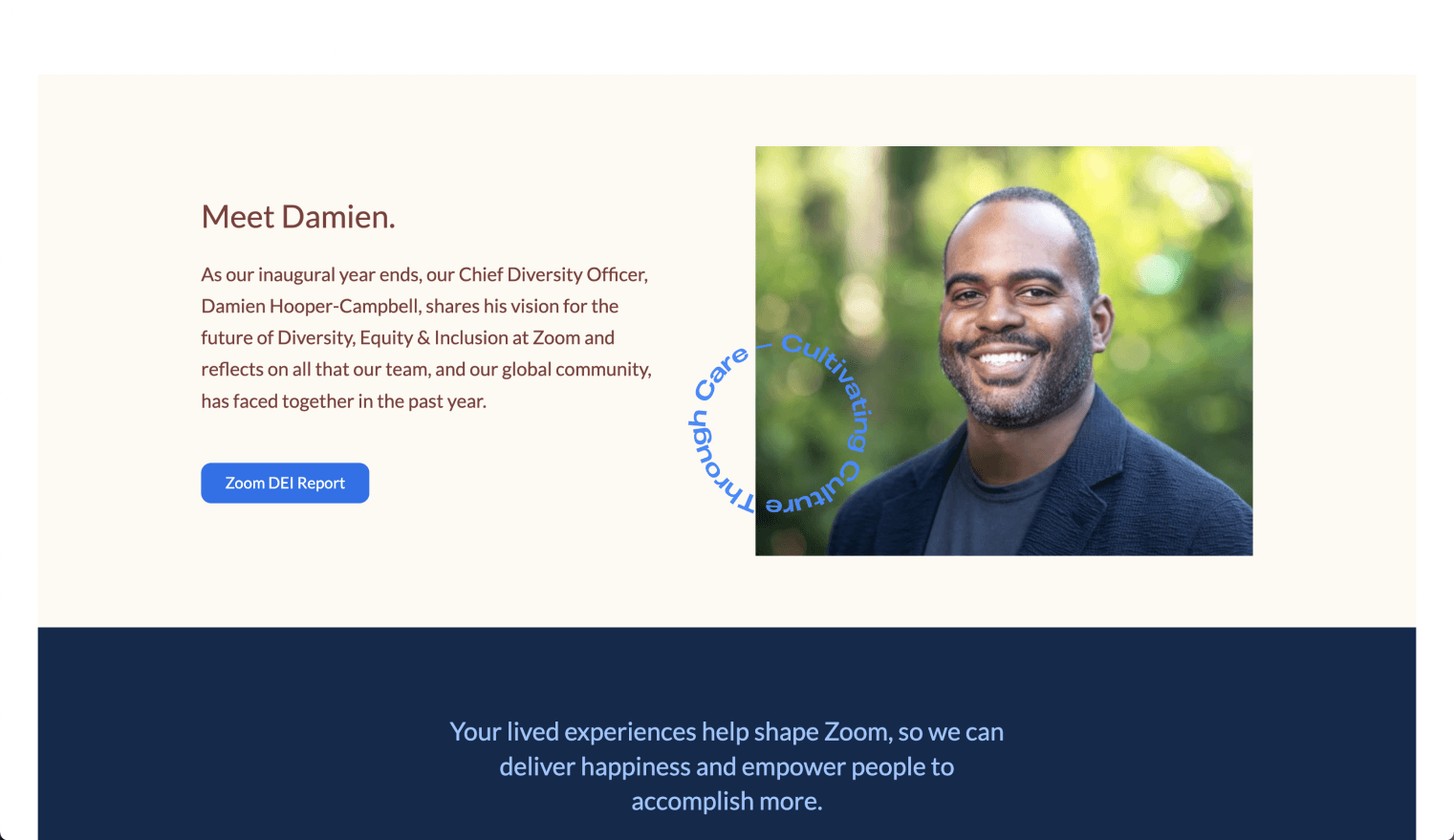 Meet Damien section featuring Chief Diversity Officer Damien Hooper-Campbell