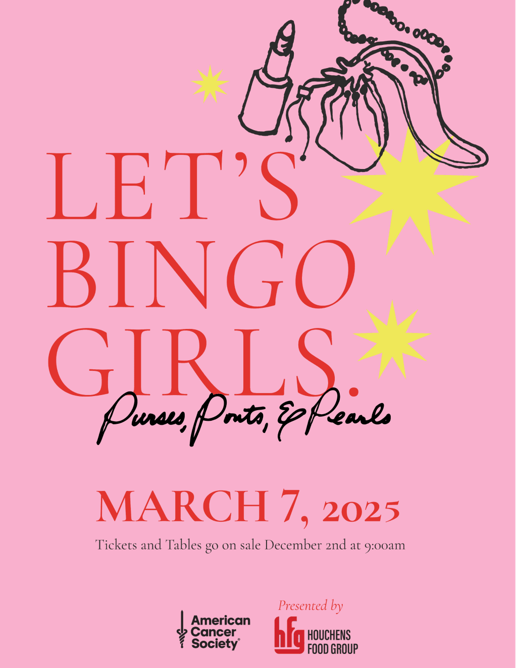 “Let’s Bingo Girls” event flyer with date and sponsor logos