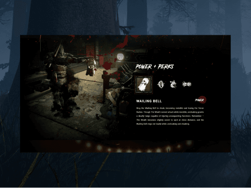 Power and perks detail section for The Wraith killer featuring the Wailing Bell ability