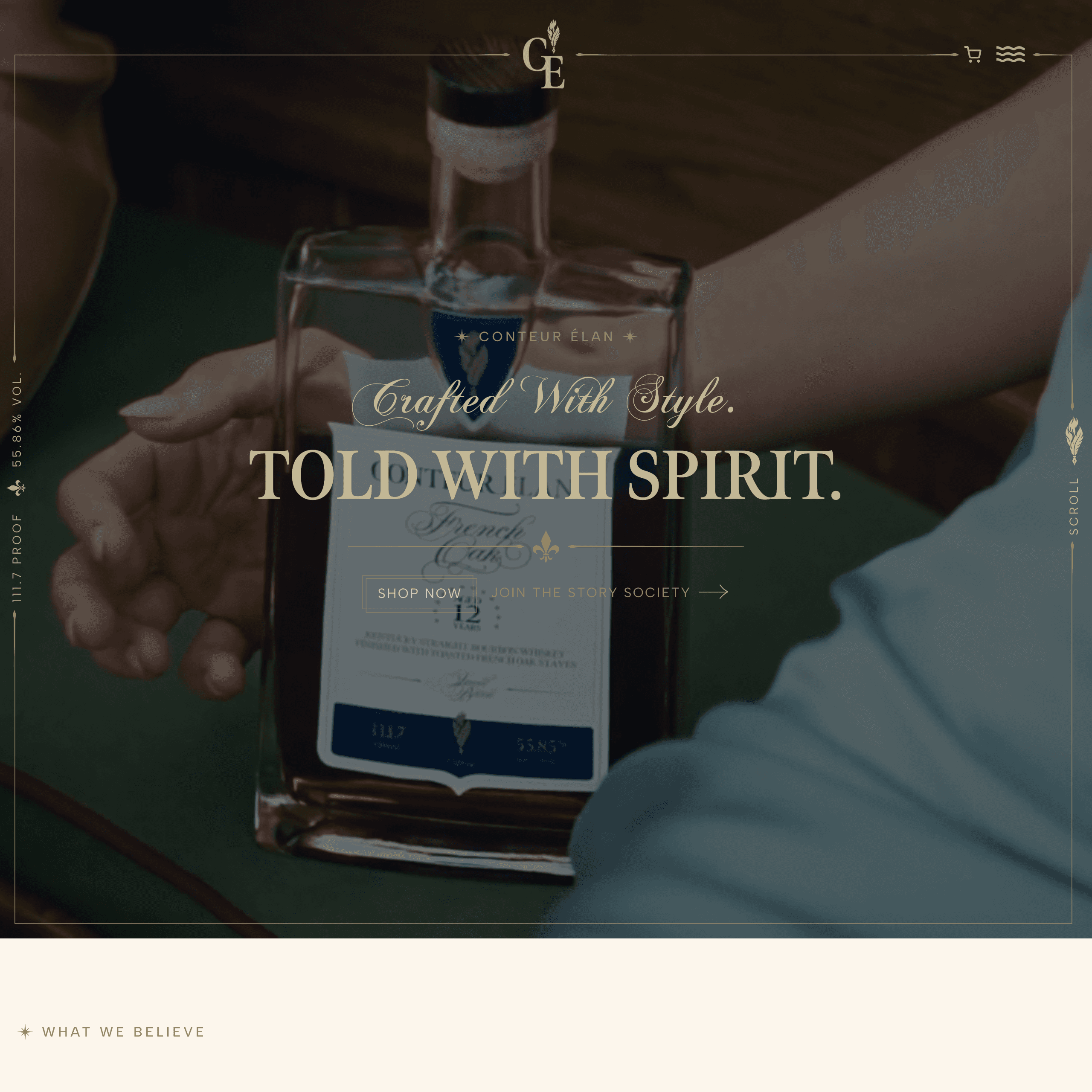 Conteur Élan homepage hero, “Crafted With Style. Told With Spirit.”