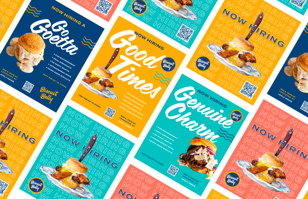 Preview of several ads created for Biscuit Belly's hiring campaign