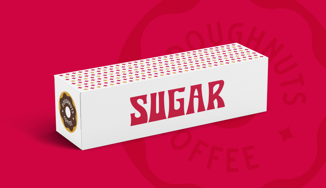 Packaging design for Sugar Bakery's box of donuts