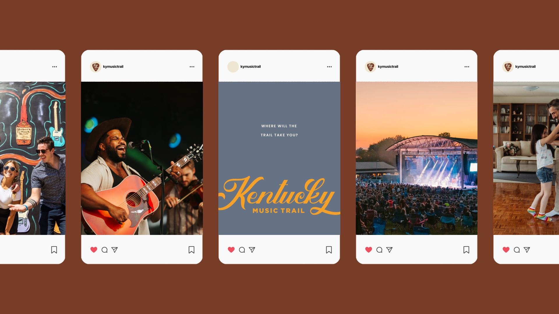 Mockups of social media posts for The Kentucky Music Trail.