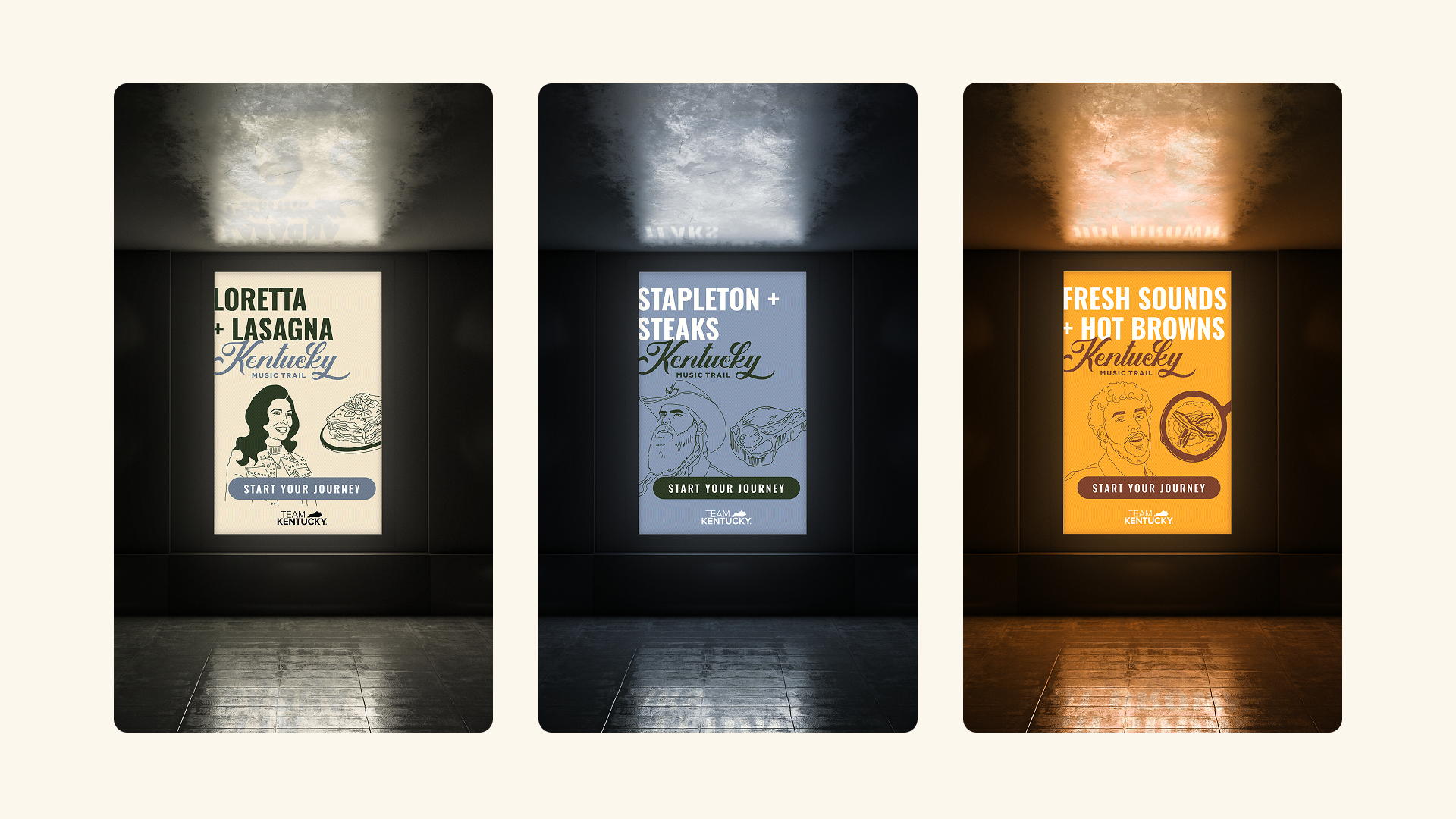 Three digital advertisements for the Kentucky Music Trail.