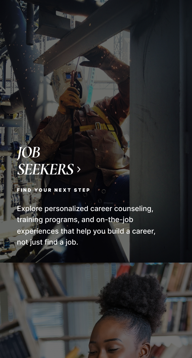 Mobile design for EKCEP's relaunched 2025 website, featuring images of trainees with text overlaid.